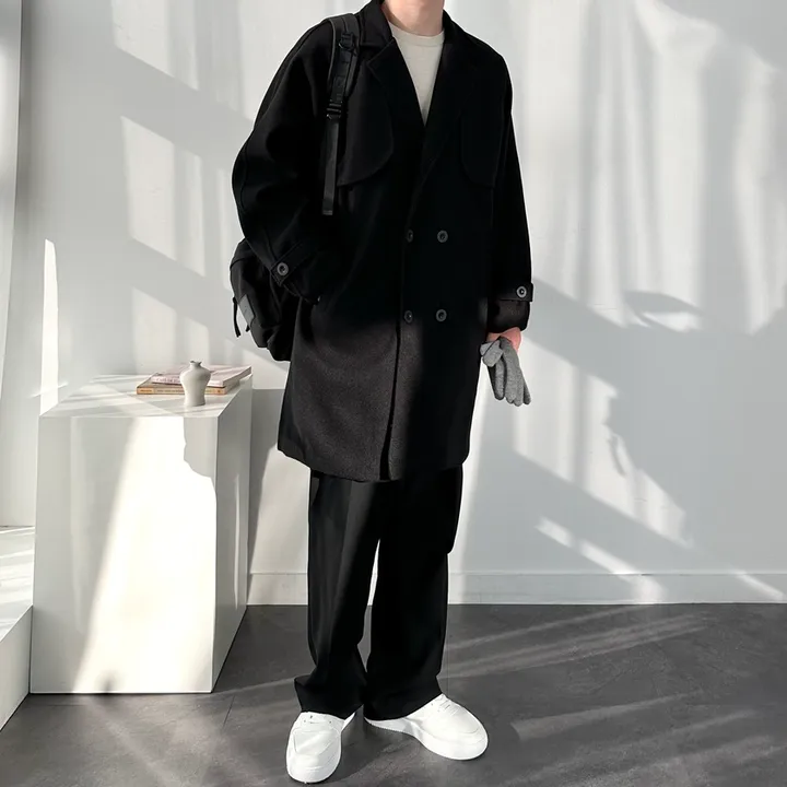 봄 가을 겨울 오버핏 하프 코트 미니멀 빅사이즈 아우터 남자트렌치라이크더블코트 상세 이미지 38