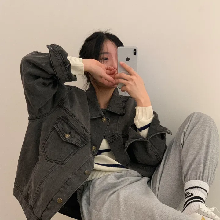 [빈티지/오버핏] 허쉬 봄,가을 루즈핏 흑청 면자켓;2col 상세 이미지 10