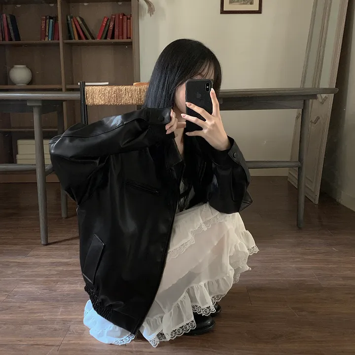 [고퀄!/오버핏] 지퍼 카라 하프 레더자켓 블루종 가죽점퍼 상세 이미지 15