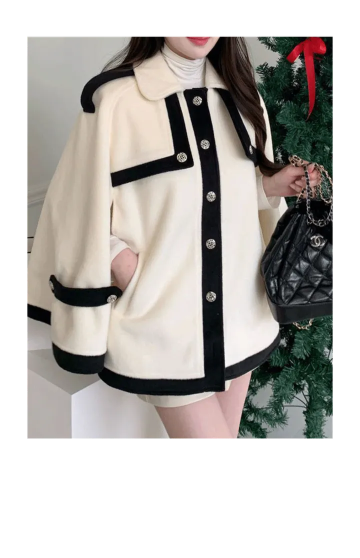 [겨울아우터✨] 클래식 케이프코트 / 숏코트 모직코트 망토자켓 망토코트 연말룩 오버핏자켓 점퍼 겨울자켓 겨울점퍼 아우터 수입의류 배색자켓 핸드메이드코트 울코트 핸드메이드코트 밍크코트 퍼코트 퍼자켓 후리스 뽀글이 숏패딩 경량패딩 무스탕 양털코트 크리스마스 상세 이미지 5