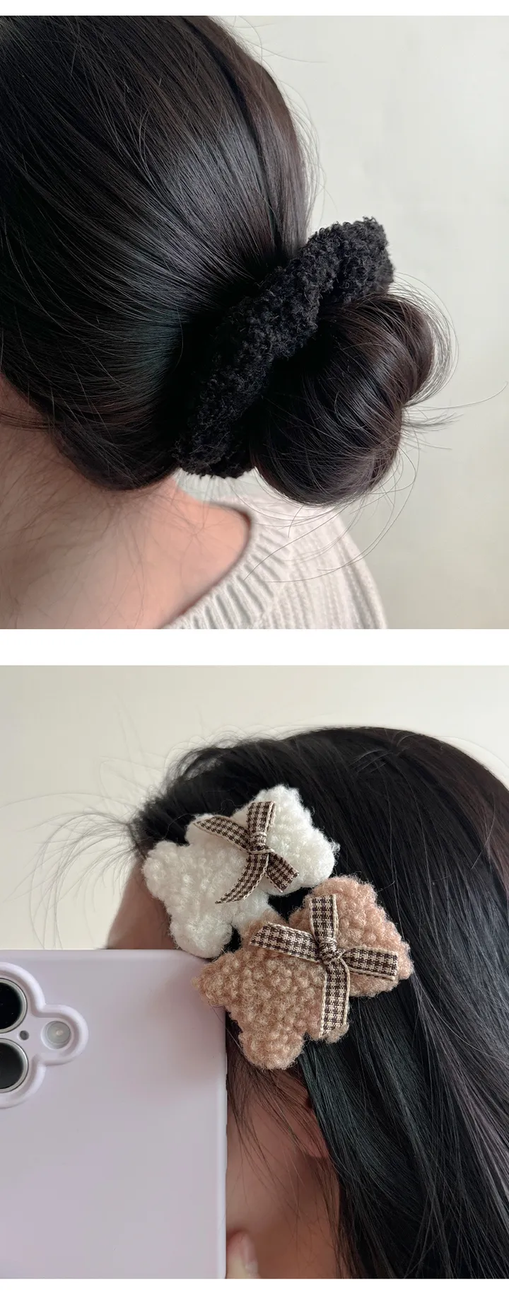 [5개세트🎁당일❤️] 14cm 빅사이즈 부드러운 밍크 가을 겨울 퍼 털 집게핀 헤어 선물세트 gift 크리스마스 집게핀 곱창끈 자체제작 헤어세트 스크런치 반묶음 헤어집게 헤어곱창 상세 이미지 26