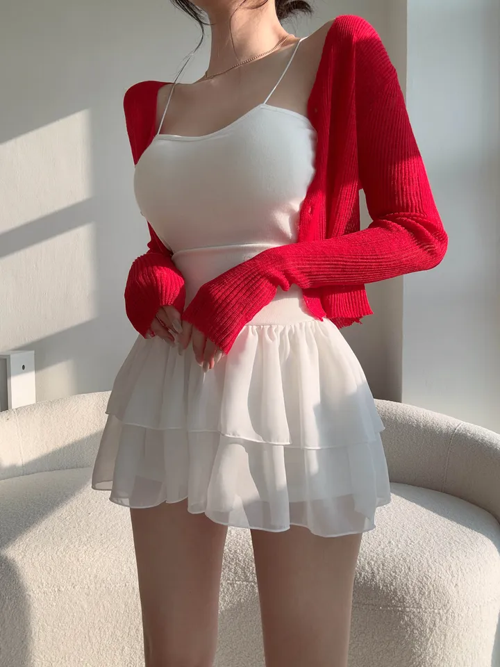 (8color) 【여리여리-!】 수채화 슬림핏 시스루 롱슬리브 진주 버튼 부클 가디건 상세 이미지 19