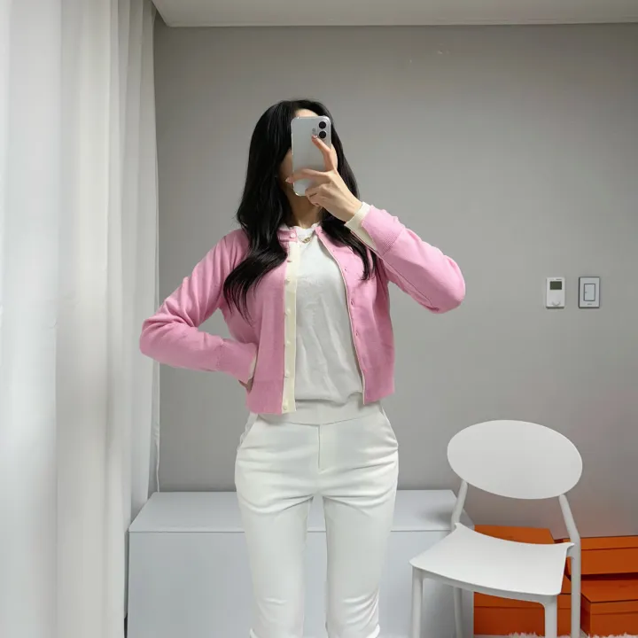 *원단최고, 포인트룩* 라인 배색 라운드 니트 가디건 상세 이미지 22