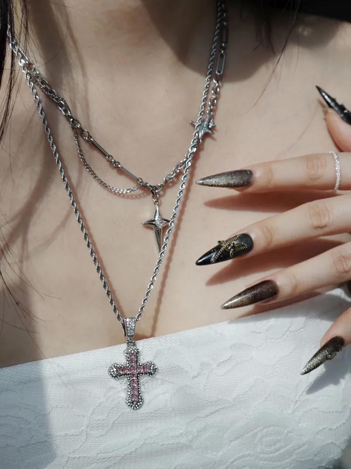 [s.steel/3color] bold cubic cross necklace | 볼드 큐빅 십자가 목걸이 상세 이미지 30