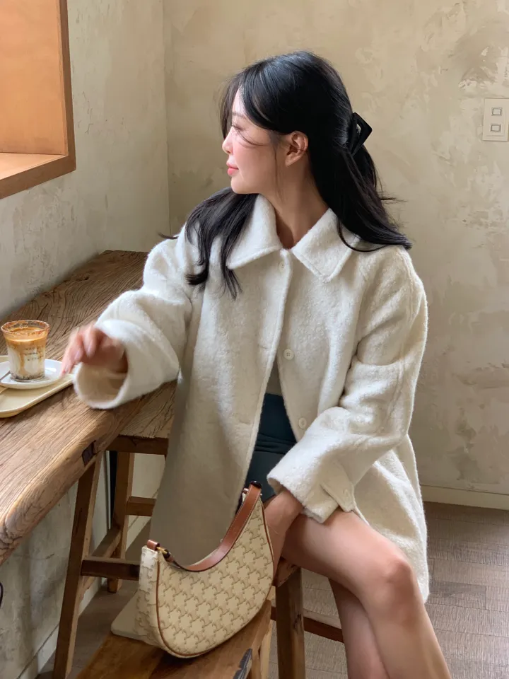 [울 40%][누빔안감] 페이버 부클 오버핏 하프 코트 하객룩 (3 color) 상세 이미지 9