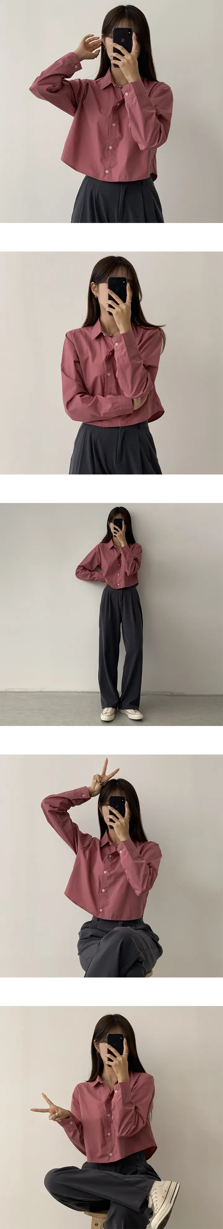 [신상/인생핏] 하이리 데일리 세미 크롭 긴팔 가을 셔츠 남방 블라우스 상세 이미지 8