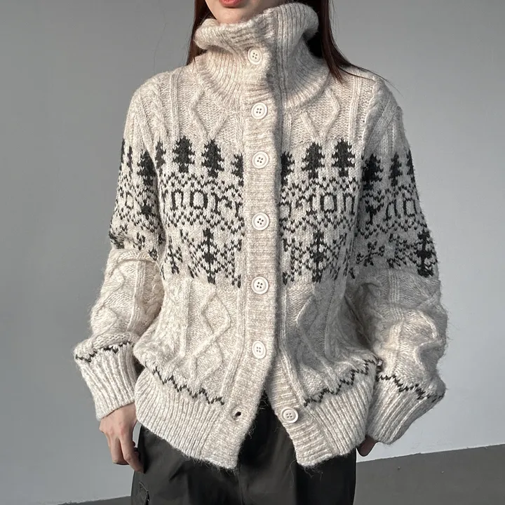 당일출고🚀[wool20%/두툼❄] 하이넥 스노우 패턴 노르딕 루즈핏 가디건 3color 상세 이미지 27