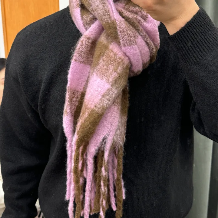 [빠른당일출고/세안밴드 사은품/1200개돌파]커플 목도리 폭닥폭닥 포근한 롱머플러 커플 체크 목도리 상세 이미지 12