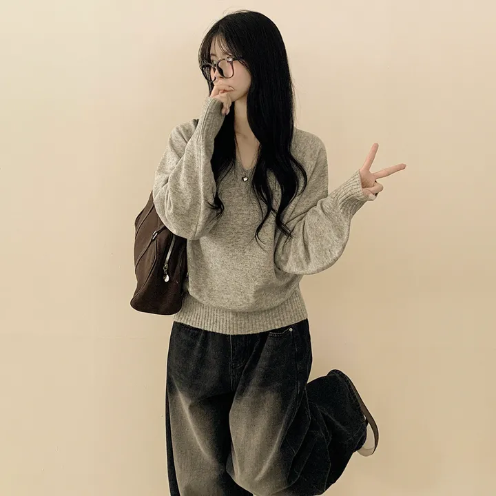 [얇은봄VER/리얼인생핏!] 여리여리~ 베이직 브이넥 나그랑 루즈핏 긴팔 봄니트 상세 이미지 25
