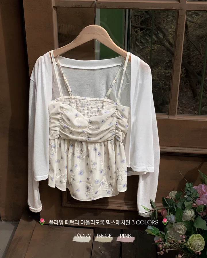 [나시+가디건세트] best 💘 히핑 cardigan + 플라워프릴나시 blouse set 상세 이미지 4