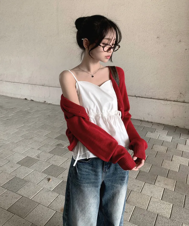 [데일리🫧벚꽃룩] 부코 펜던트 브이넥 니트 가디건 봄 가을 / 벚꽃룩 개강룩 데이트룩 여름가디건 여름니트 클래식블랑 상세 이미지 16