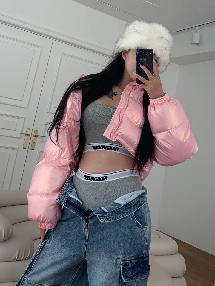 💗🤍전컬러당일발송🤍💗 크롭패딩 겨울신상 글로시패딩 유광패딩 숏패딩 스트링패딩 투웨이패딩 발레코어룩 y2k 크롭 숏 패딩 점퍼 상세 이미지 21