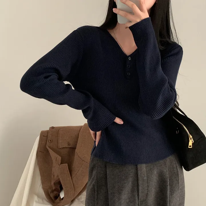 [4계절필수 디자인/연그레이 당일출고✨] 자체제작 #크치Made 젤리 버튼 트임 브이넥 골지 겨울 니트 긴팔티셔츠 - nt 상세 이미지 61