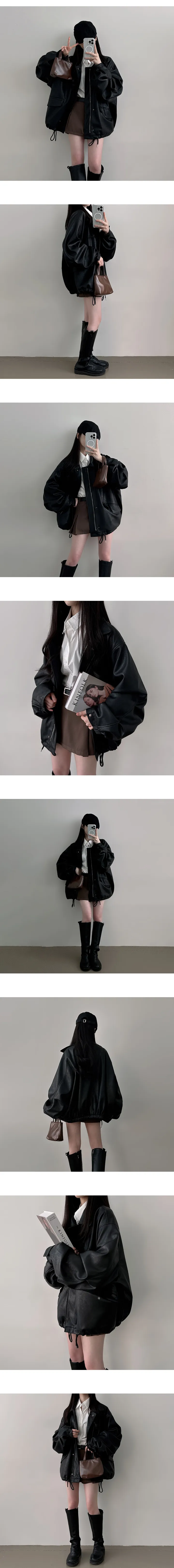 [핏보장/백화점급] 캐너 오버핏 카라 히든 레더 자켓 상세 이미지 23