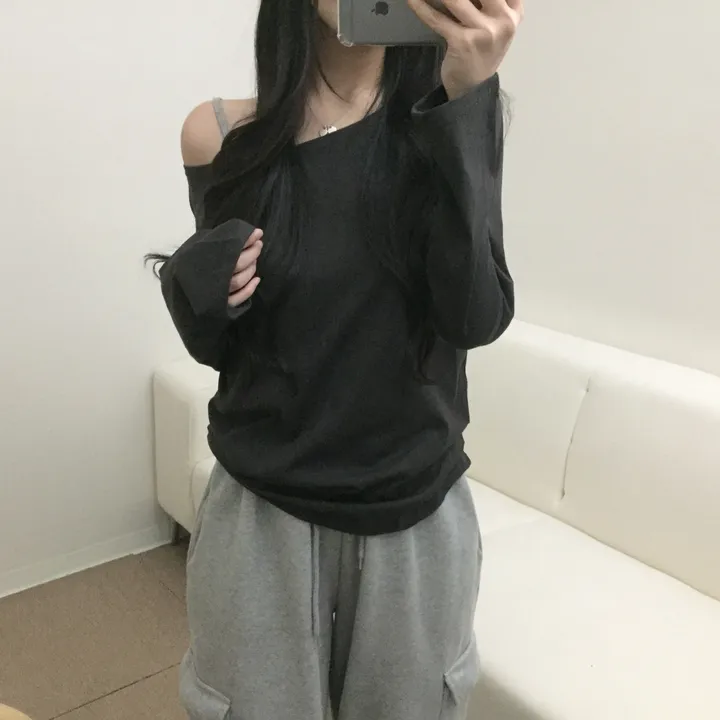 [-3kg/여리루즈핏!] 오프숄더 심플 루즈 여리 기본템 긴팔 티셔츠 (5color) 상세 이미지 15