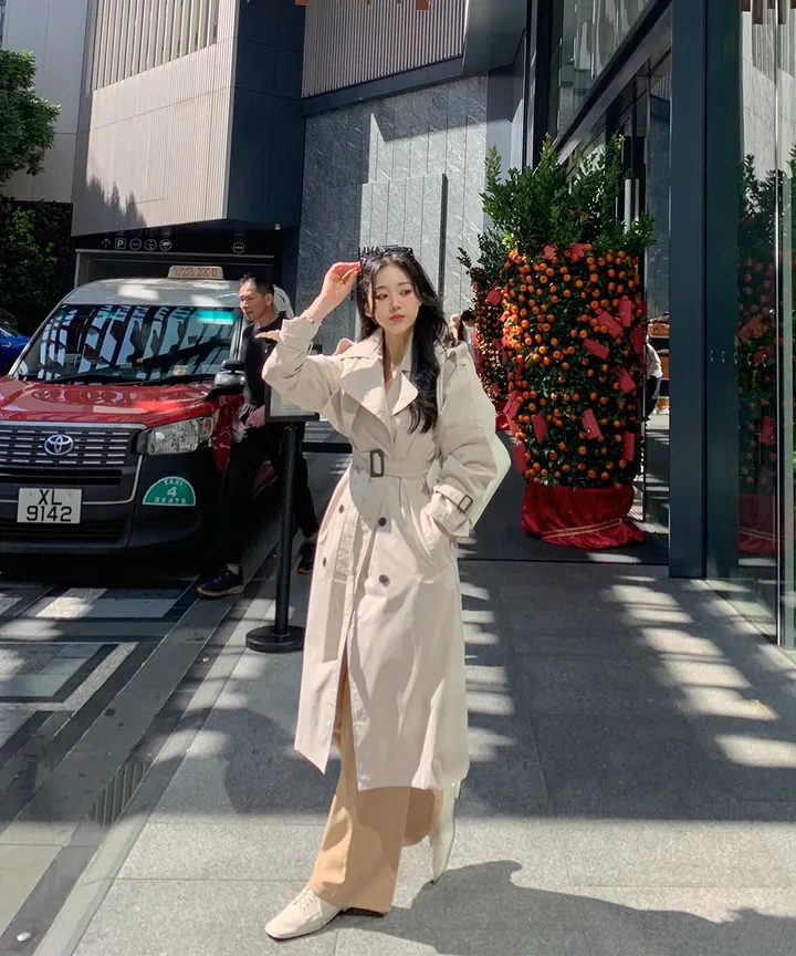 [여리핏🤎진짜강추ㅠ] 어깨부각zero!! 인생 트렌치 더블 롱 카라 벨트 롱 트렌치 코트 스트랩 비조 견장 바바리 코트 간절기 봄 아우터 4COL 상세 이미지 12