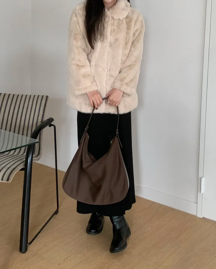 베인 겨울 카라 퍼 자켓 하프코트 싱글자켓 밍크자켓 상세 이미지 15