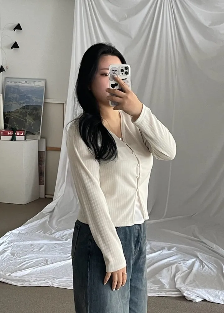 [2사이즈] 색감굿@ 가디건 브이넥 레이어드 여리핏 빅사이즈 크롭 봄옷  통통 베이직 꾸안꾸 상세 이미지 72