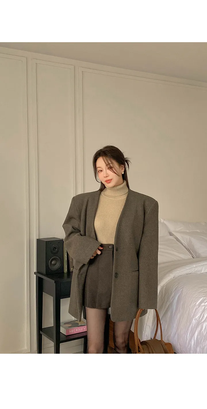 (필수소장추천/핏이뻐요/오버핏/데일리/꾸안꾸/스타일리시/울코트) 나트 퀼팅 노카라 박시 울코트 CT 상세 이미지 1