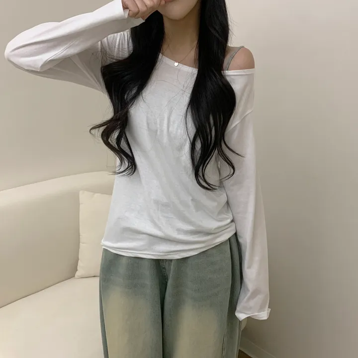 [-3kg/여리루즈핏!] 오프숄더 심플 루즈 여리 기본템 긴팔 티셔츠 (5color) 상세 이미지 5