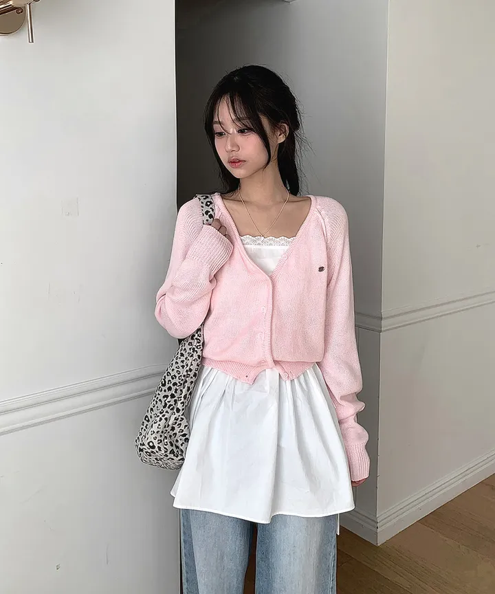 [데일리가디건💗] 데이쥬 팬던트 루즈핏 레이어드 브이넥 니트 가디건 봄 여름 가을 / 벚꽃룩 캠퍼스룩 데일리룩 클래식블랑 상세 이미지 21