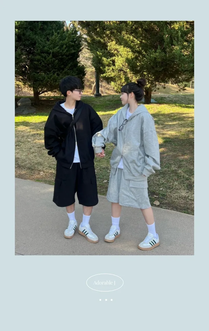 🌼당일출고🌼💗2000장 돌파💗[고퀄 핏대박/7Color/신상] 빅사이즈 투웨이 후드집업 카고 버뮤다 팬츠 트레이닝 세트 커플룩 시밀러룩 오버핏 꾸안꾸 트레이닝복 상세 이미지 4