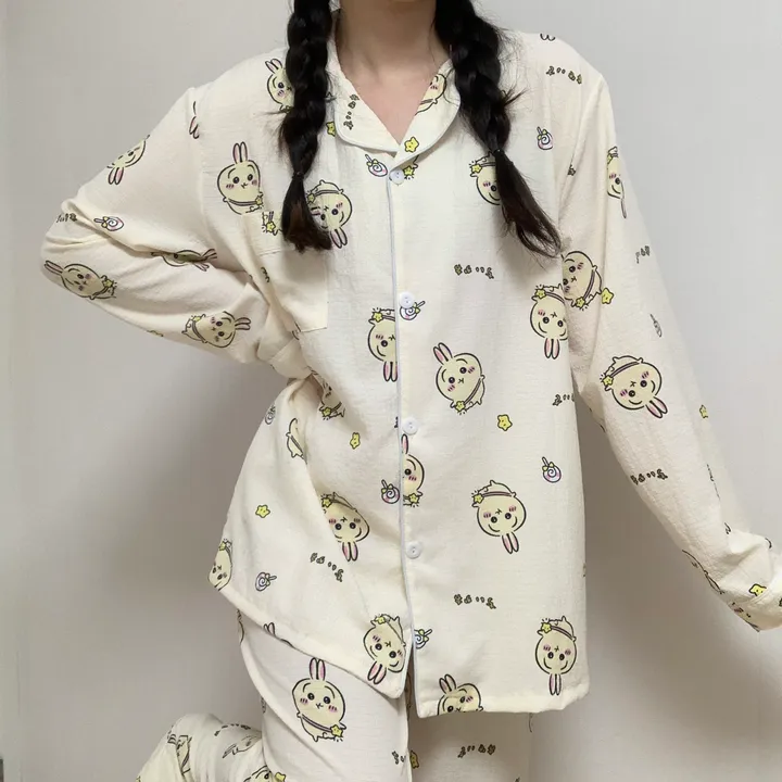 [🔥당일출고🔥/3컬러!] 먼작귀 치이카와 하치와레 우사기 생일선물 지지미 긴팔 긴바지 잠옷 파자마 홈웨어 세트 상세 이미지 17
