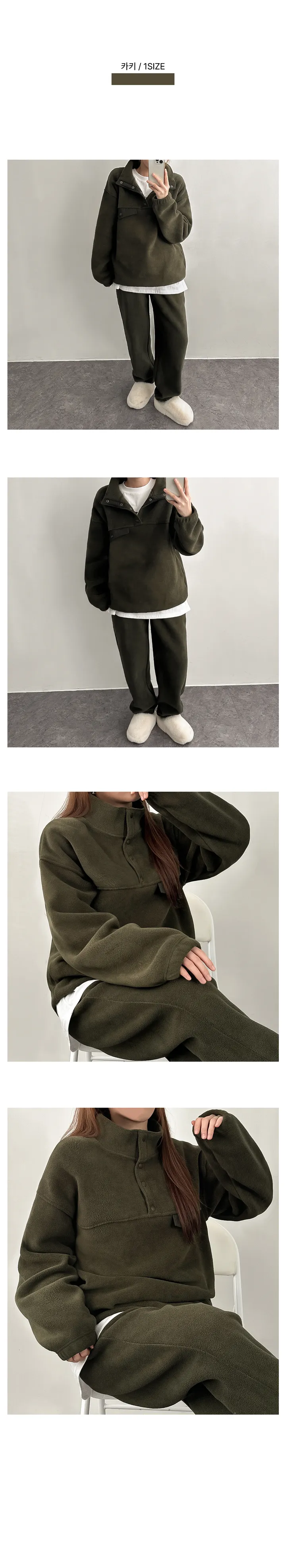 [SET남녀공용/휘뚜루마뚜루] 도톰한 뽀글뽀글 후리스 캠크루 스냅반집업 조거팬츠 셋업 - 4color 269번 상세 이미지 6