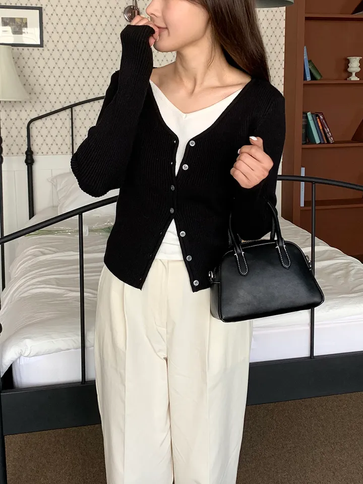 [봄가디건/나시일체형] 오즈 배색 레이어드 일체형 골지 브이넥 봄 가을 가디건 2color (레이어드/니트레이어드/레이어드가디건/배색가디건/봄/봄니트) 상세 이미지 8