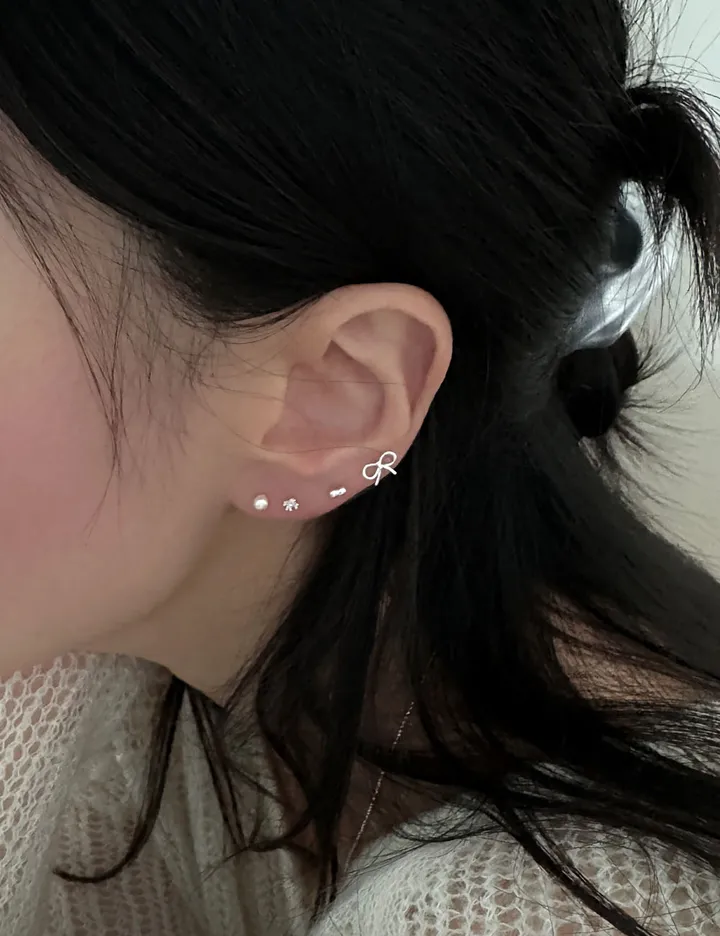 [925silver/4set] charlotte 리본 진주 큐빅 볼 925실버 피어싱세트 상세 이미지 4