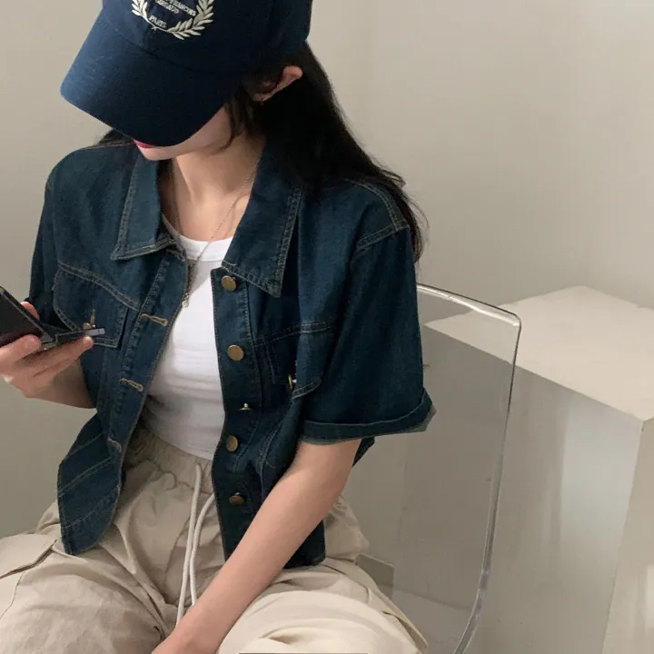 [데일리/청순무드(＊’͜’ )] 봄웨더 반팔 데님 크롭 청자켓 - 3color 상세 이미지 24
