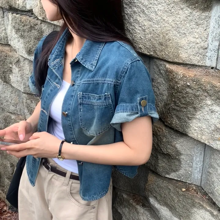 [여름자켓/데일리] 라이크 롤업 투포켓 반팔데님 자켓, 셔츠 - 3color 상세 이미지 13