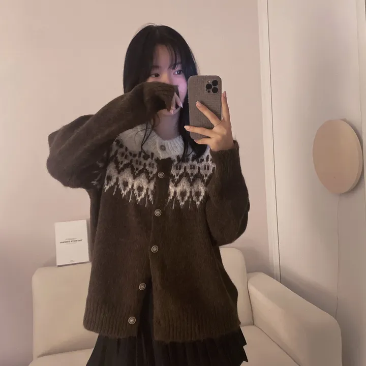 [손등덮는/🧶여리포근] 겨울 필수 아이템! 아벨 노르딕 앙고라 긴팔 니트 가디건 상세 이미지 3