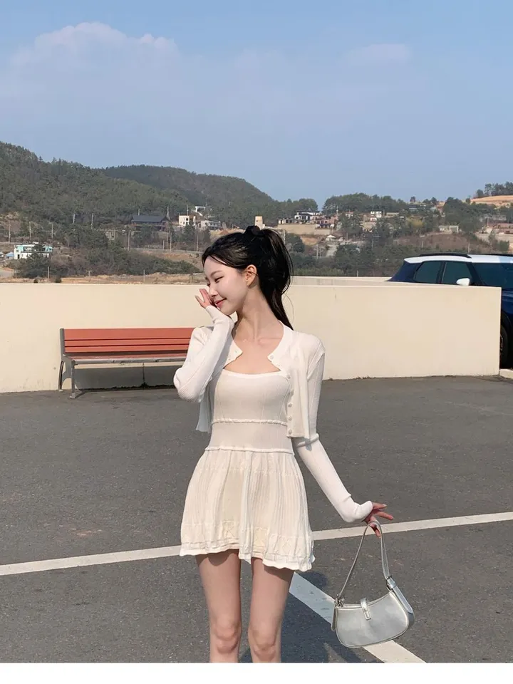[여리무드🌹] 미닛 가디건 나시 원피스 세트 / 나시원피스 캉캉원피스 플레어 플리츠 미니원피스 니트 여름원피스 골지원피스 얇은 봄가디건 봄원피스 크롭가디건 골지가디건 볼레로 상세 이미지 23