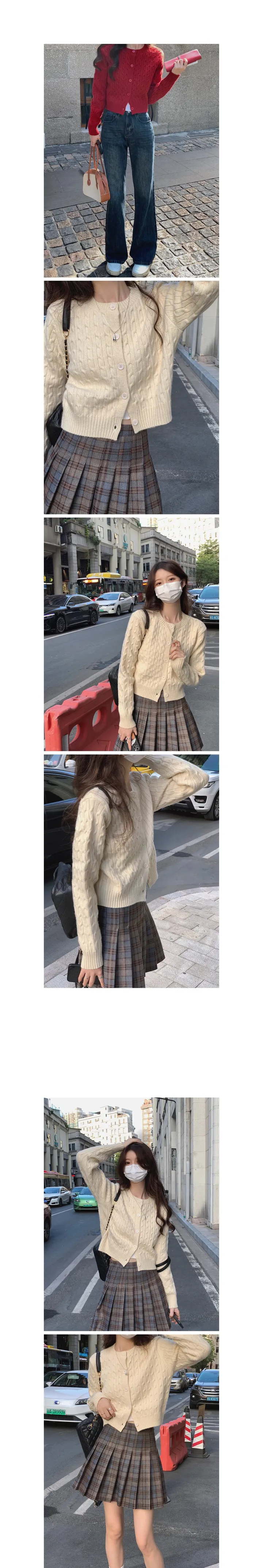 [모델소장/고퀄리티] 촘촘 람부탄 여성용 꽈배기 라운드 니트 가디건 (3color) 상세 이미지 1