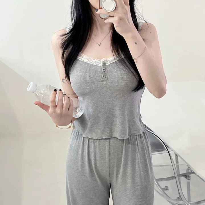 🖤[당일출고/최저가] 4ps 3ps 레이스 캡내장 잠옷 세트 상하 파자마 나시 긴바지 반바지 아우터 가벼운 스판기 섹시한 여성스러운 3피스 4피스 봄 여름 가을 홈웨어 3종 4종 상세 이미지 3