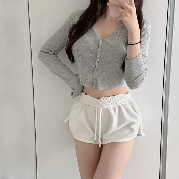 얄포롬🩷*슥걸치는/군살커버* 밀크 텐셀 굴림 크롭 브이넥 버튼 가디건/ 여름상의 얇은긴팔티 여친룩 필라테스 요가 햇빛가리개 대학생 여친룩 상세 이미지 4