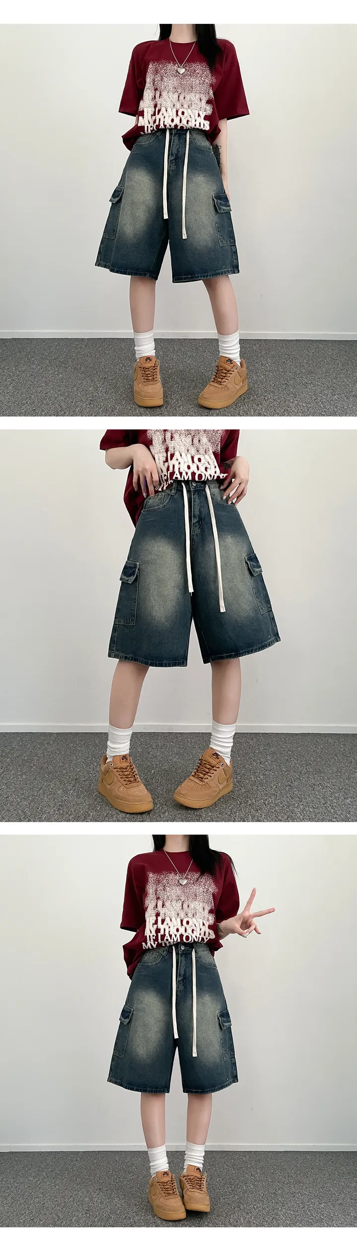 [S~XL]빈티지 카고 데님 버뮤다 반바지 상세 이미지 3