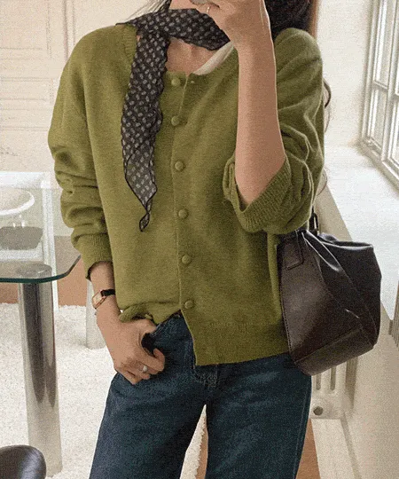 [制作] [幅広いふくよかな]ルーベルラウンドネックニットカーディガン90187ビッグサイズ女性服