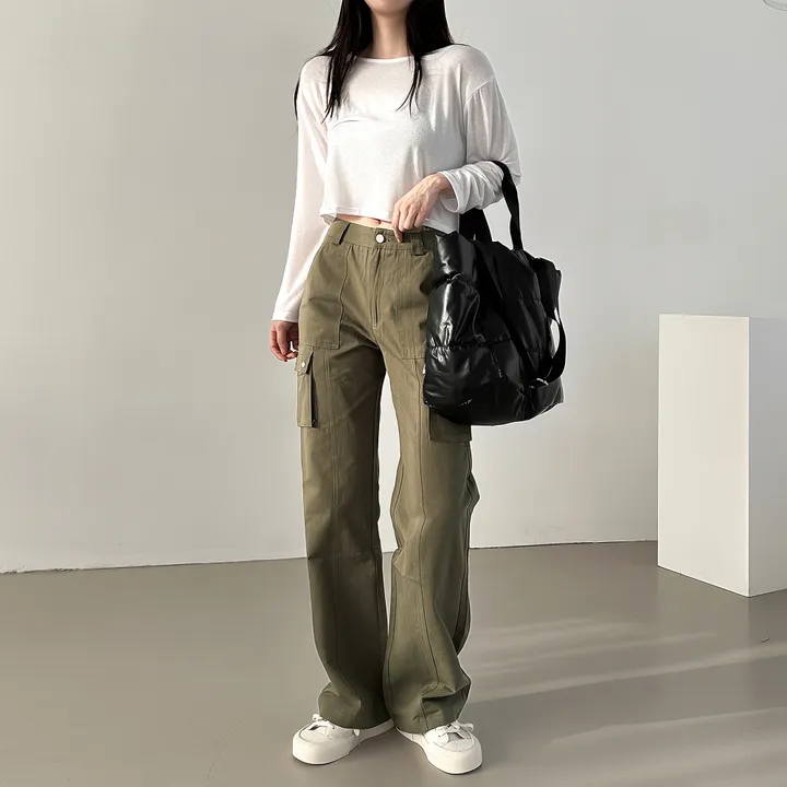 [당출🚀숏/롱ver] 절개라인 카고 롱 일자핏 와이드 면팬츠 4color 상세 이미지 18