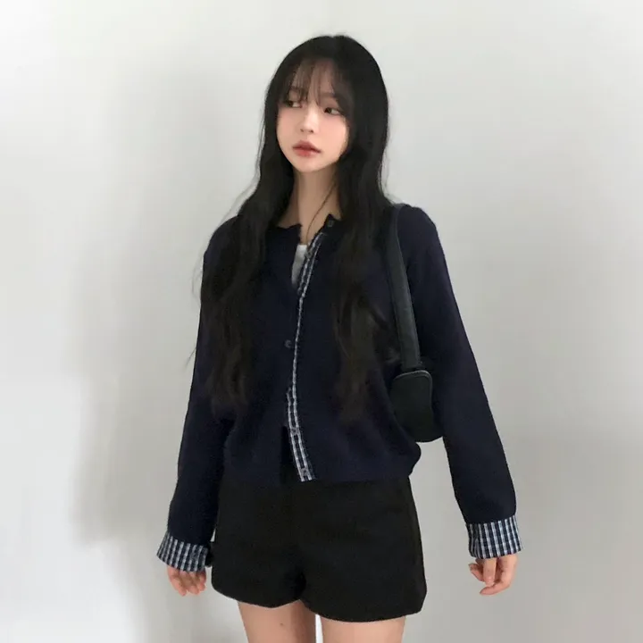[일체형!]긱시크 체크 배색 레이어드 니트 가디건 2color 상세 이미지 8