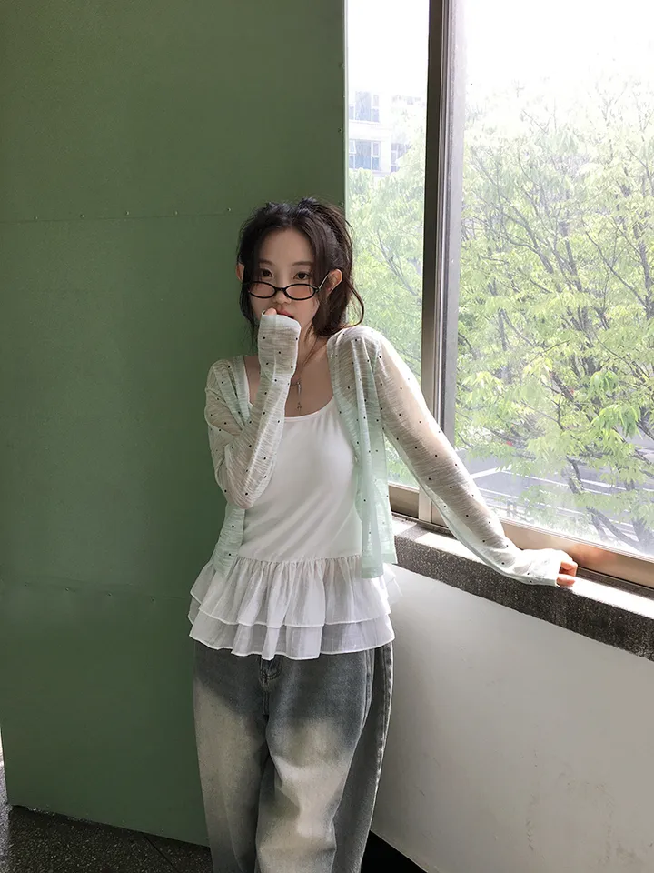 최저가![여리무드🤍시스루 도트 가디건 살안타템 여름가디건] 비비안도트시스루가디건 상세 이미지 15