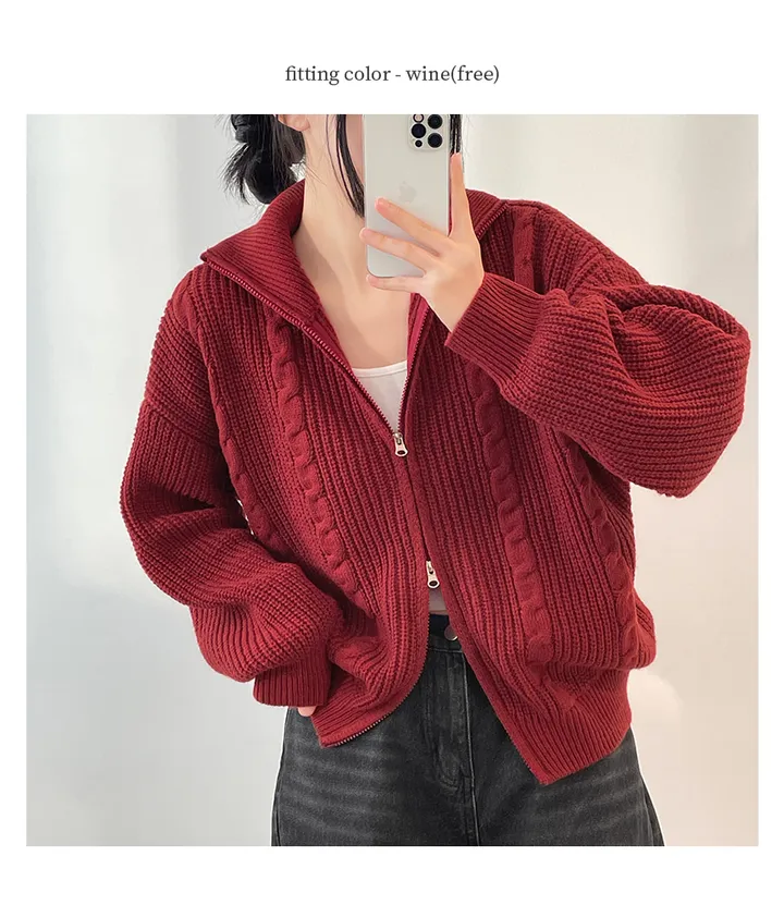 [도톰따뜻🧶아방핏]폭닥 투웨이 하이넥 루즈핏 꽈배기 니트 집업(5color) 상세 이미지 21