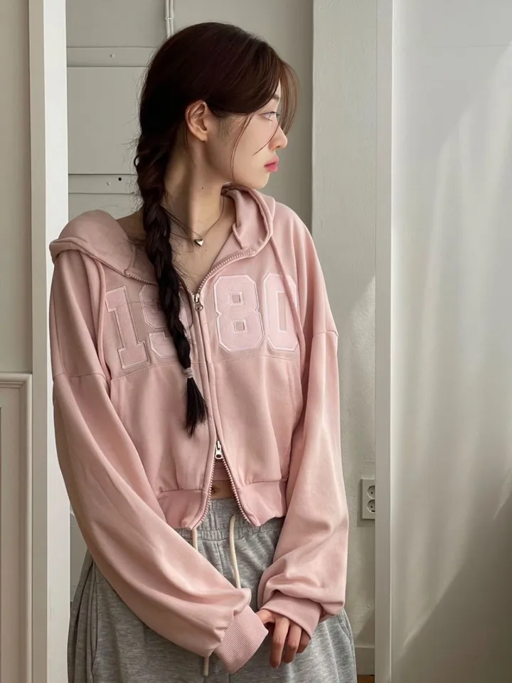 [기모버전추가!]6color 레븐 투지퍼 자수 배색 루즈핏 투웨이 크롭 후드 집업 상세 이미지 14