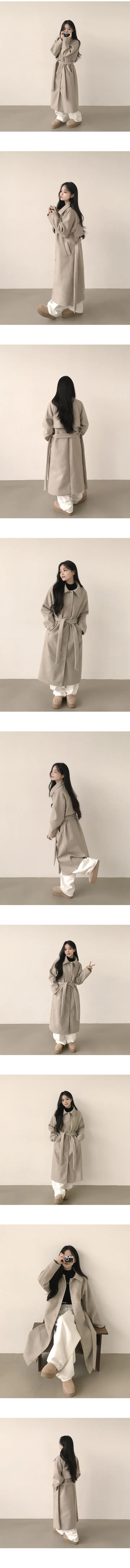 [백화점퀄리티🩶/부해보임없는~] 깔끔한 아웃핏으로 자주 손이 가는, 싱글 카라 나그랑 허리 스트랩 루즈핏 모직 롱코트 (4color) 상세 이미지 4
