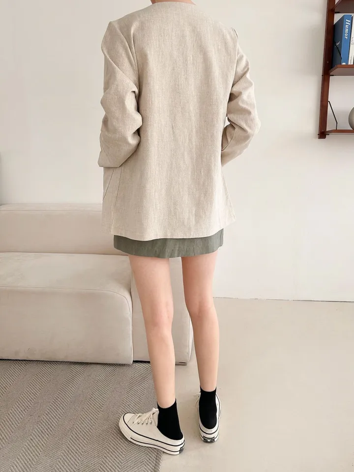 노카라 린넨 싱글 버튼 자켓 여자 여름 캐주얼 정장 블레이져 재킷 모임 하객룩 상세 이미지 21