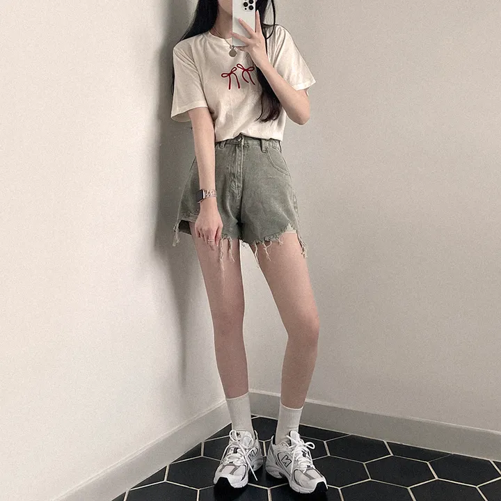 [데일리/꾸안꾸] 여름 필수템, 퓨어 워싱 데미지 데님 숏팬츠 상세 이미지 2