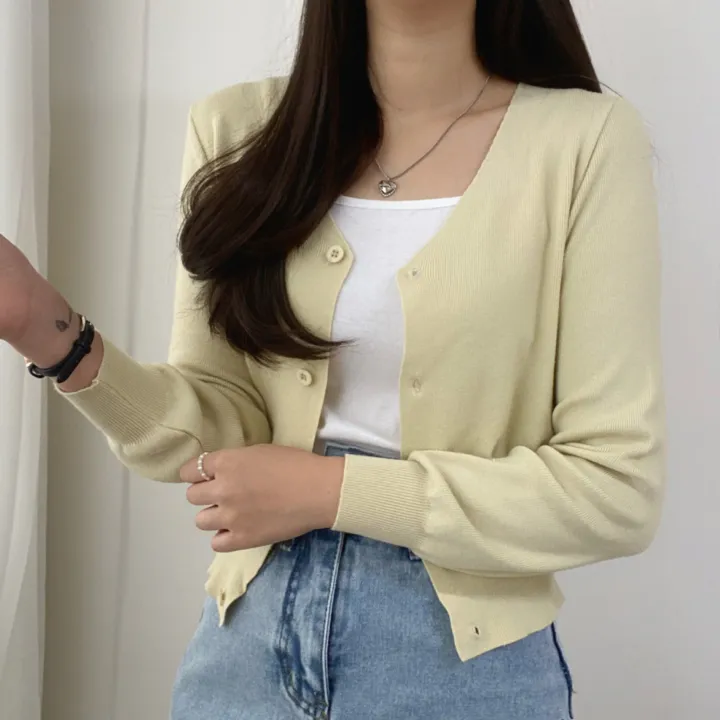 (데일리)소프트 기본 긴팔 니트 크롭 브이넥 가디건 5color 상세 이미지 9