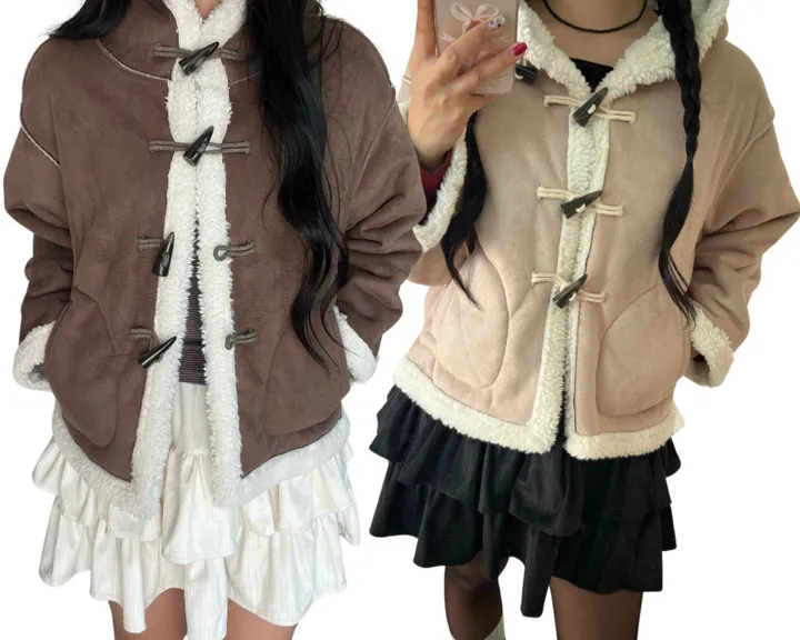 [따뜻🤎아방핏]코코 후드 떡볶이 양털 스웨이드 무스탕 (2color) 상세 이미지 3
