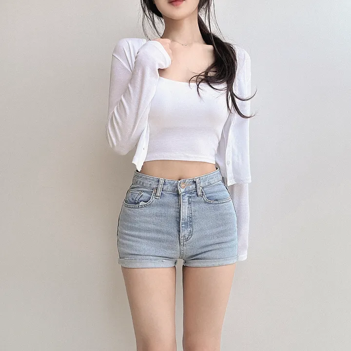 (당일출고!!, 살안타템) 여리 슬림루즈핏 브이넥 썸머시스루 크롭가디건 상세 이미지 4